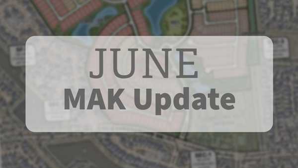 Blurry neighborhood map background with a translucent white box displaying the text “JUNE MAK Update” in large dark letters.